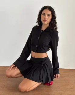 Motel Rocks Basics | Co-Ords-Zekira Pleated Mini Skirt in Black
