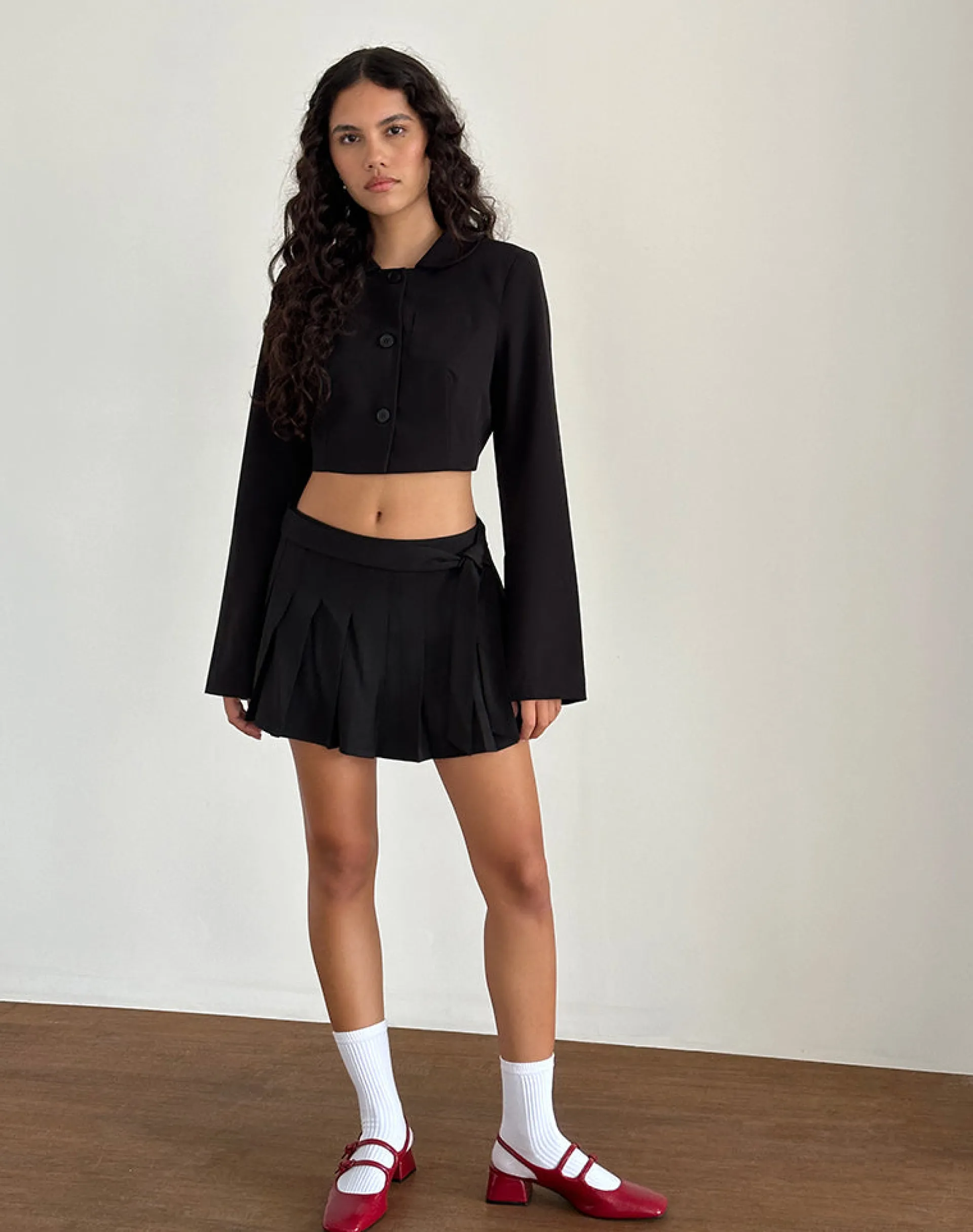 Motel Rocks Basics | Co-Ords-Zekira Pleated Mini Skirt in Black