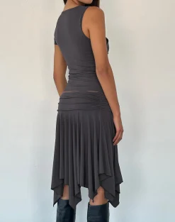 Motel Rocks Co-Ords | Going Out Tops-Zera Asymmetric Ruched Top in Grey