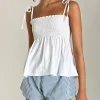Motel Rocks Strappy Tops | Going Out Tops-Zerah Shirred Cami Top in Poplin White