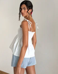 Motel Rocks Strappy Tops | Going Out Tops-Zerah Shirred Cami Top in Poplin White
