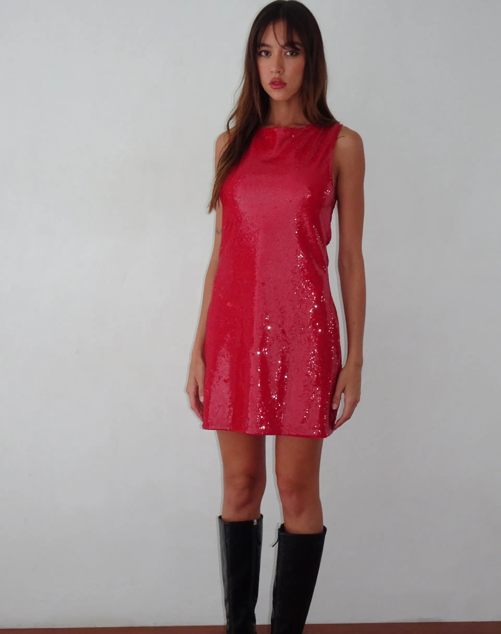 Motel Rocks Party Dresses | Mini Dresses-Zerla Mini Sleeveless Dress in Sequin Red SequinRed