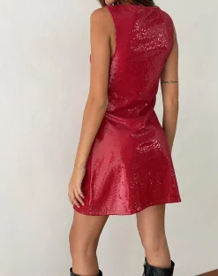 Motel Rocks Party Dresses | Mini Dresses-Zerla Mini Sleeveless Dress in Sequin Red SequinRed
