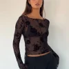 Motel Rocks Long Sleeve Tops | Going Out Tops-Zerlin Unlined Long Sleeve Top in Rose Flock Black RoseFlockBlack