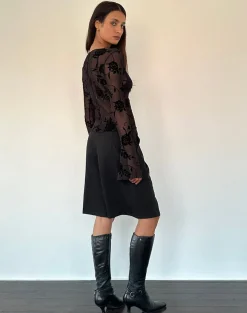 Motel Rocks Long Sleeve Tops | Going Out Tops-Zerlin Unlined Long Sleeve Top in Rose Flock Black RoseFlockBlack