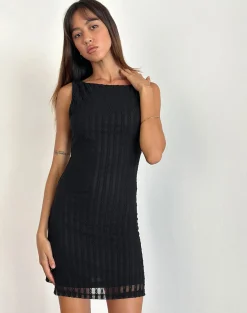 Motel Rocks Bodycon Dresses | Little Black Dresses-Zerrin Mini Dress in Textured Lace Black