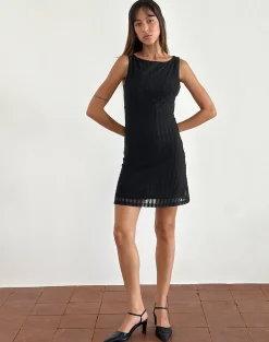 Motel Rocks Bodycon Dresses | Little Black Dresses-Zerrin Mini Dress in Textured Lace Black