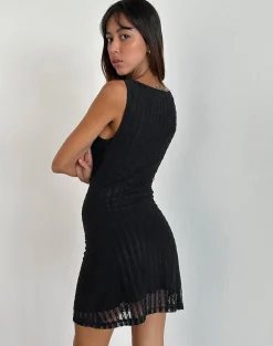 Motel Rocks Bodycon Dresses | Little Black Dresses-Zerrin Mini Dress in Textured Lace Black