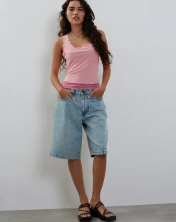 Motel Rocks Basic Tops | Vest Tops-Zeta Vest Top in with Dark Lining pink