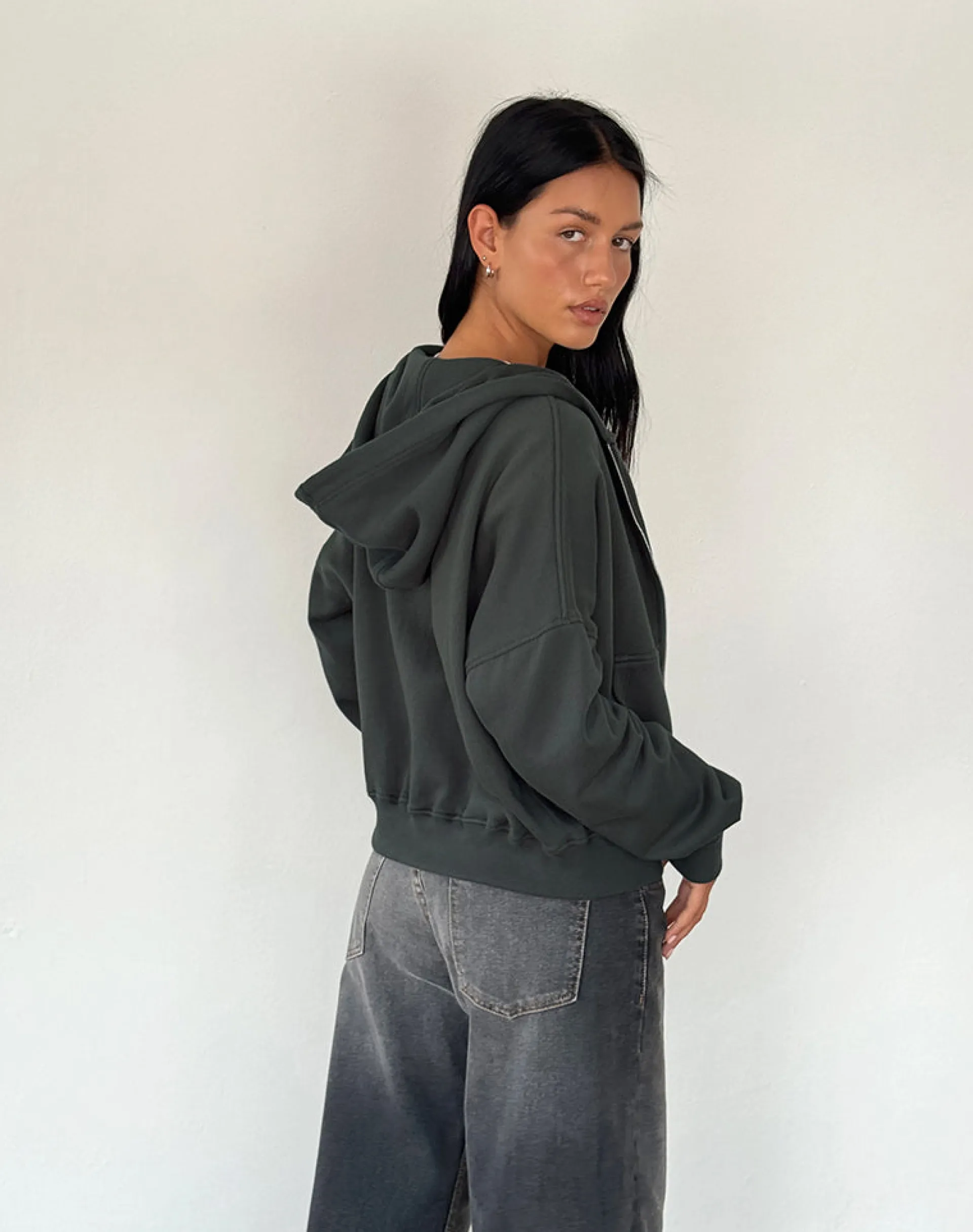 Motel Rocks Hoodies & Sweatshirts | Co-Ords-Zip Through Hoodie in Beluga with Light Grey M Embroidery BelugawithLightGreyMEmbroidery