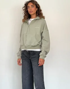 Motel Rocks Hoodies & Sweatshirts | Co-Ords-Zip Up Jumper in London Fog with 'MOTEL' Ivory Embroidery LondonFogwith'MOTEL'IvoryEmbroidery