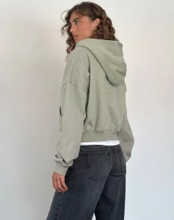 Motel Rocks Hoodies & Sweatshirts | Co-Ords-Zip Up Jumper in London Fog with 'MOTEL' Ivory Embroidery LondonFogwith'MOTEL'IvoryEmbroidery