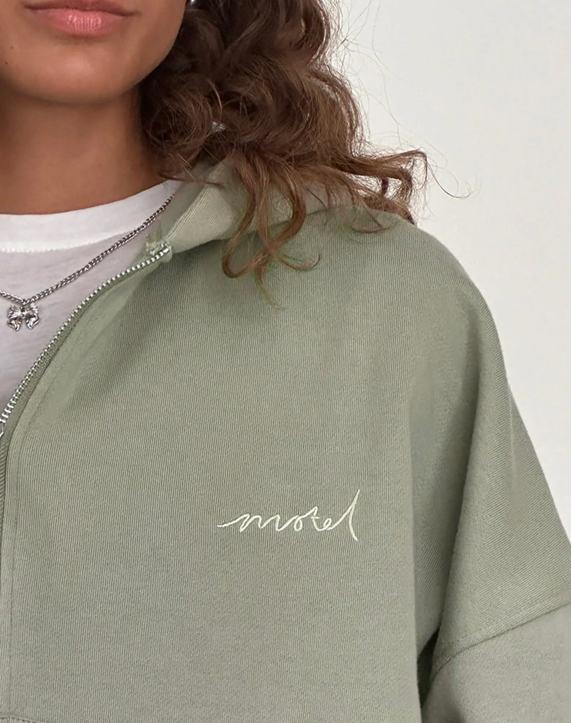 Motel Rocks Hoodies & Sweatshirts | Co-Ords-Zip Up Jumper in London Fog with 'MOTEL' Ivory Embroidery LondonFogwith'MOTEL'IvoryEmbroidery