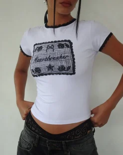 Motel Rocks Basics | Basic Tops-Zyzy Baby Tee in White with Heartbreaker Print whitewithblacktrim