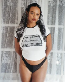 Motel Rocks Basics | Basic Tops-Zyzy Baby Tee in White with Heartbreaker Print whitewithblacktrim