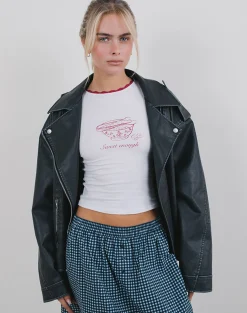 Motel Rocks Printed Tops | Tees-Zyzy Baby Tee in White with Sweet Enough Graphic WhitewithSweetEnoughGraphic