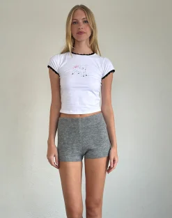 Motel Rocks Basic Tops | Printed Tops-Zyzy Baby Tee in White with Sheep Print WhitewithSheepPrint
