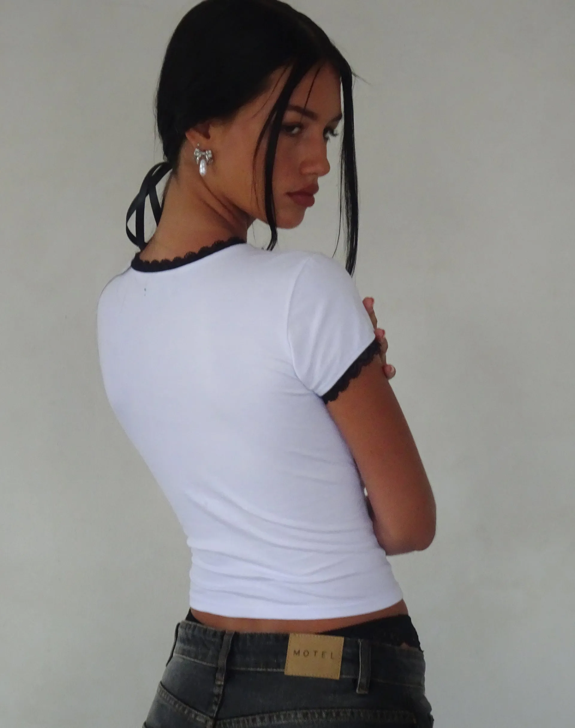 Motel Rocks Basics | Basic Tops-Zyzy Baby Tee in White with Heartbreaker Print whitewithblacktrim